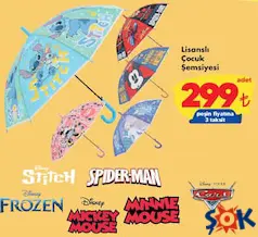 DİSNEY STİTCH/MİNNİE MOUSE/SPİDER-MAN/CARS/FROZE/MİCKEY MOUSE LİSANSLI ÇOCUK ŞEMSİYESİ